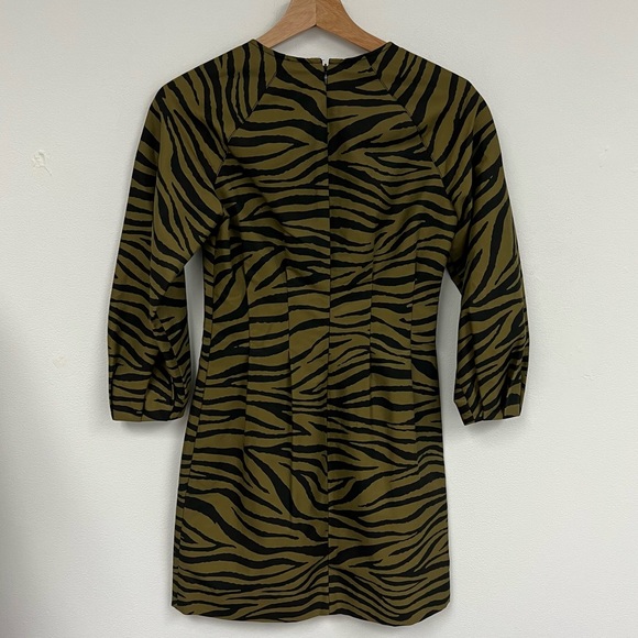 Veronica Beard Navi Zeabra print zipper cotton silk blend olive Dress Sz 4 NWT - Picture 4 of 16